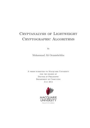 Cryptanalysis of Lightweight Cryptographic Algorithms