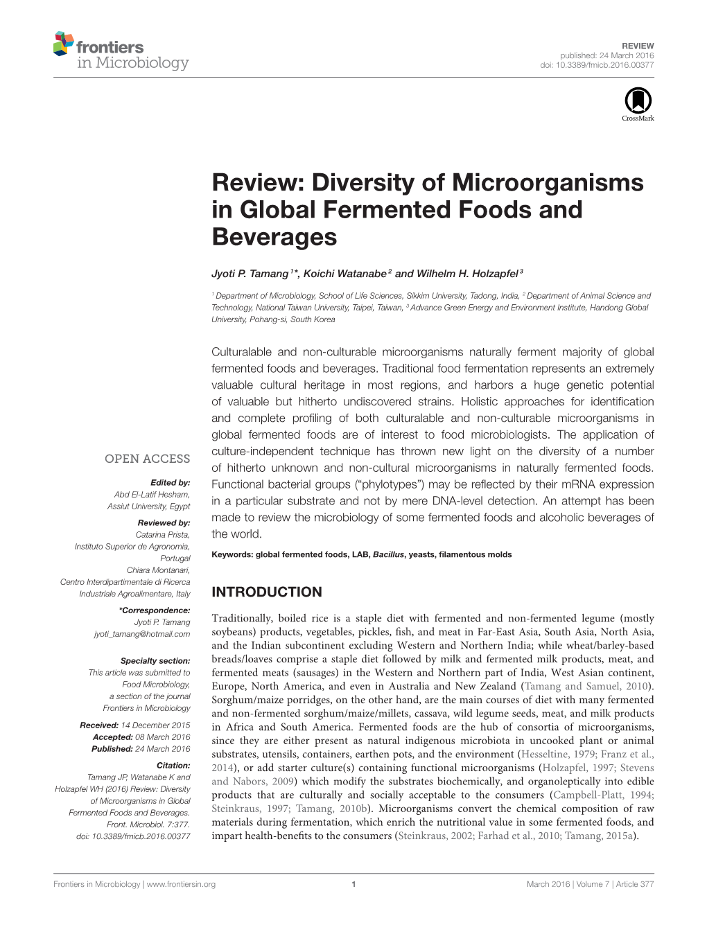 Diversity of Microorganisms in Global Fermented Foods and Beverages