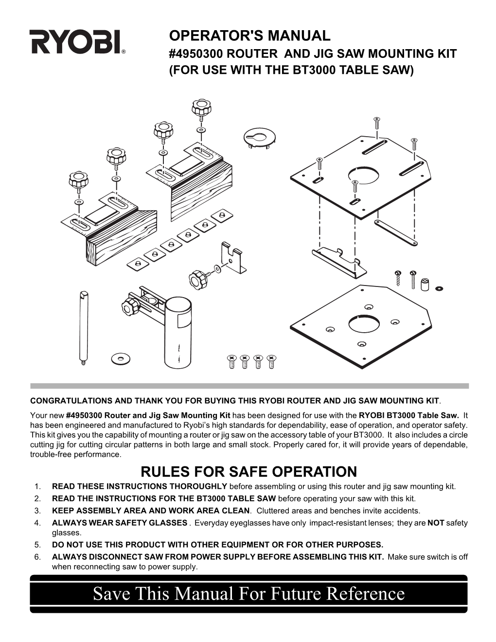 Save This Manual for Future Reference RULES for SAFE OPERATION (Continued)