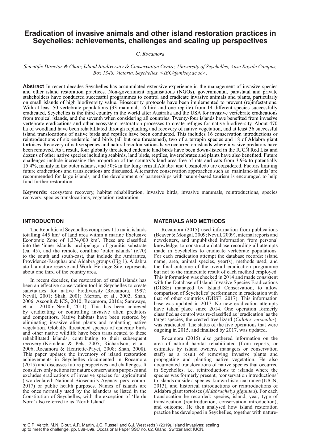 Eradication of Invasive Animals and Other Island Restoration Practices in Seychelles: Achievements, Challenges and Scaling up Perspectives