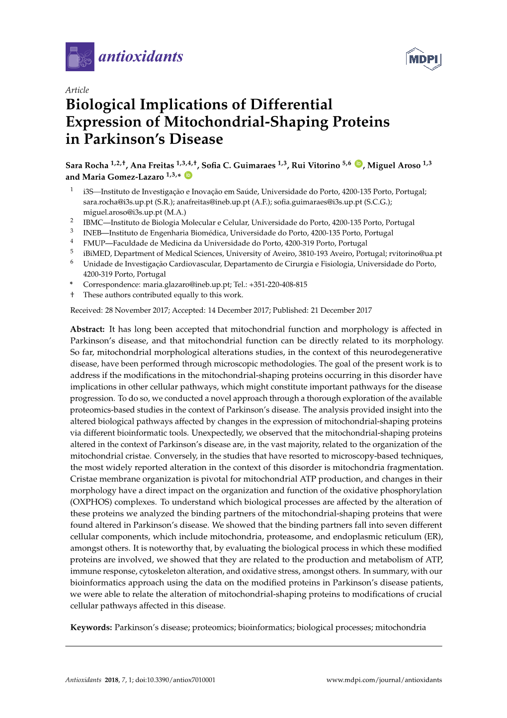 Biological Implications of Differential Expression of Mitochondrial-Shaping Proteins in Parkinson’S Disease