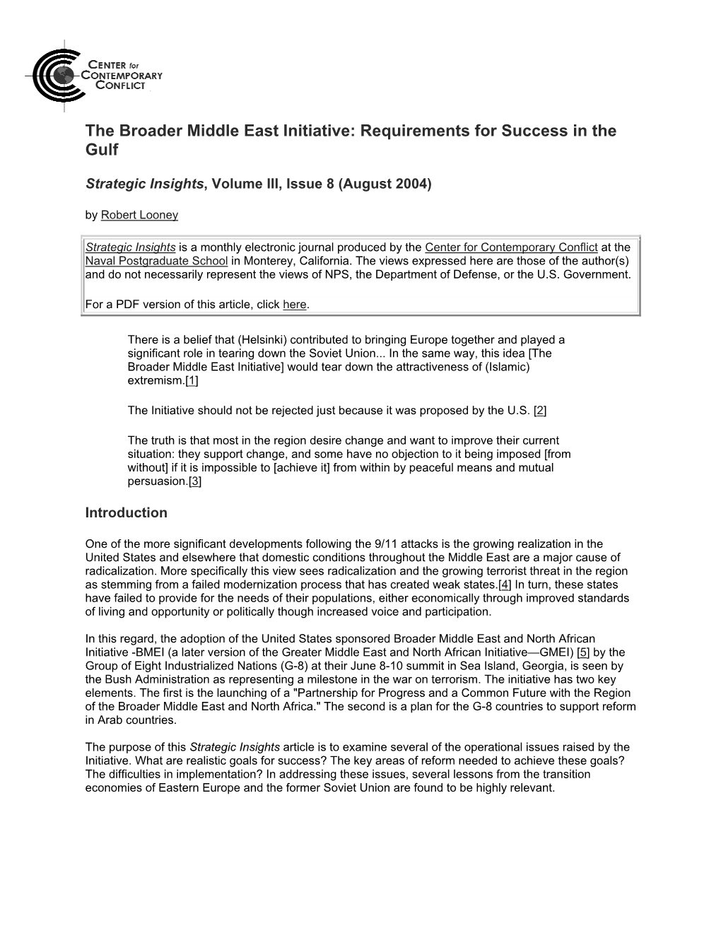 The Broader Middle East Initiative: Requirements for Success in the Gulf