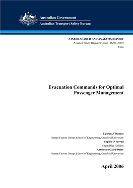 Evacuation Commands for Optimal Passenger Management April 2006
