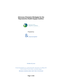 Advocacy Champion Strategies for the Reproductive Health Supply Coalition