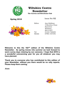 Wiltshire Centre Newsletter
