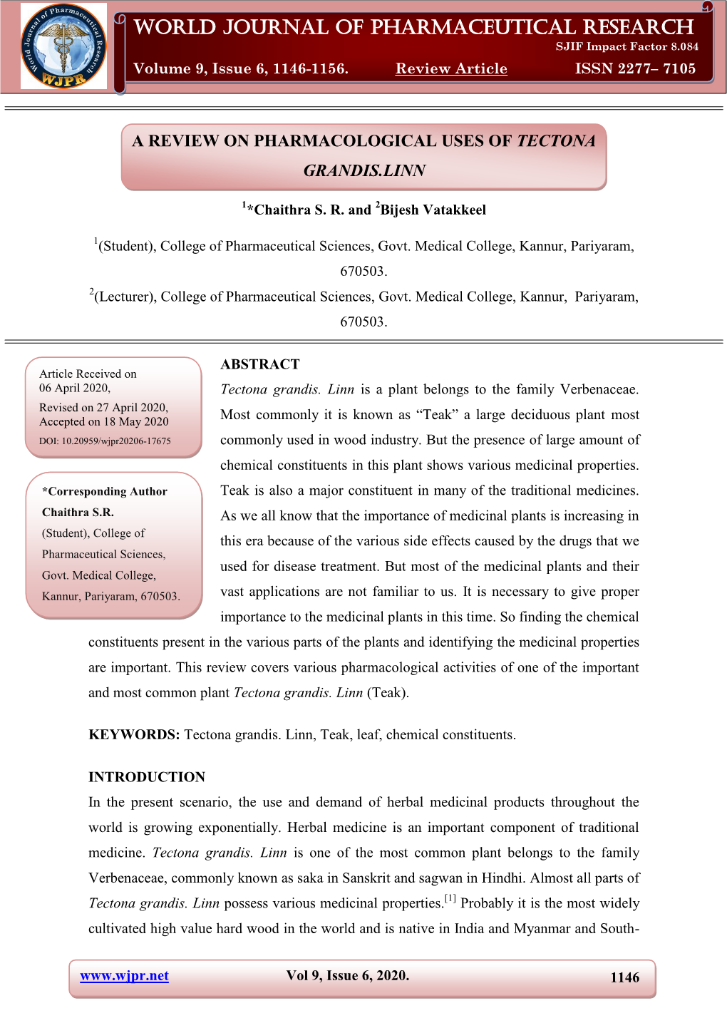 World Journal of Pharmaceutical Research Chaithra Et Al