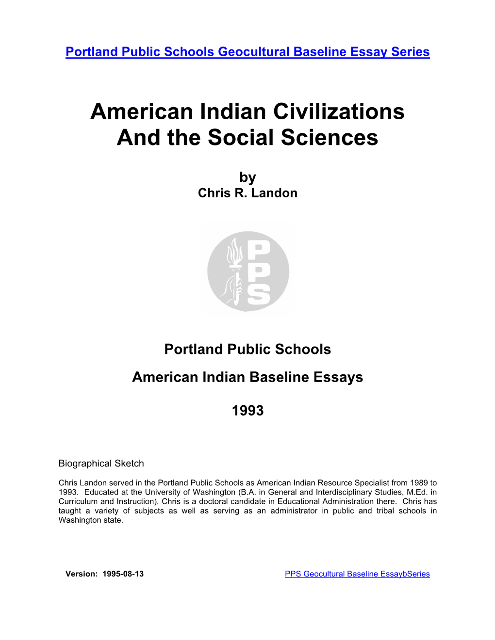 American Indian Civilizations and the Social Sciences