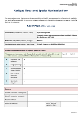 Abridged Threatened Species Nomination Form Styphelia