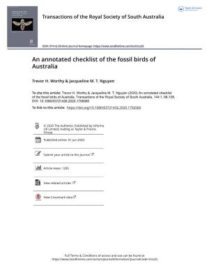 An Annotated Checklist of the Fossil Birds of Australia