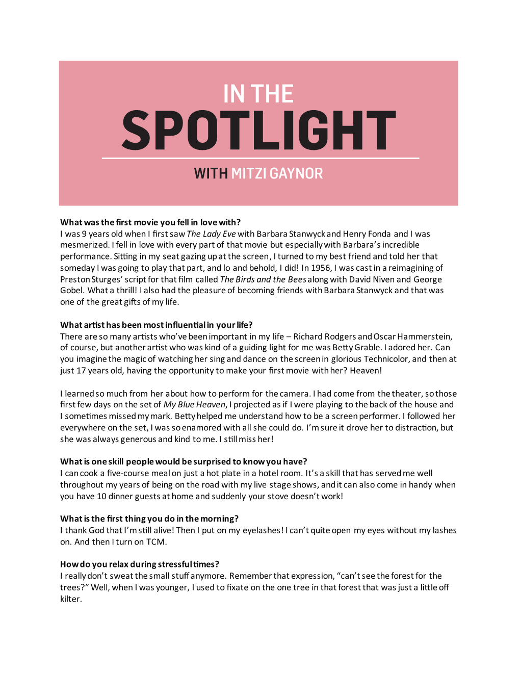 Spotlight with Mitzi Gaynor