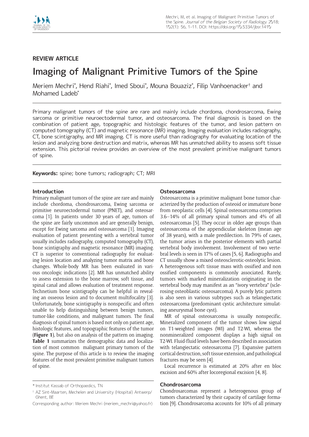 Imaging of Malignant Primitive Tumors of the Spine