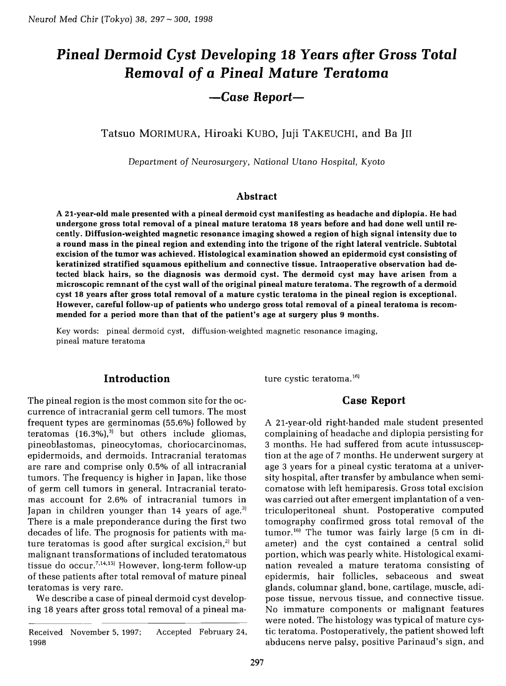 Pineal Dermoid Cyst Developing 18 Years After Gross Total Removal of a Pineal Mature Teratoma