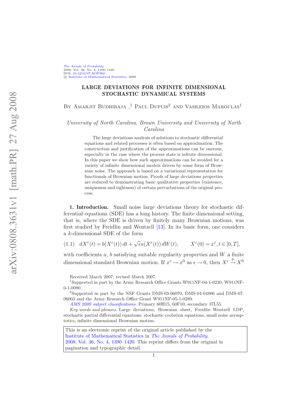 Large Deviations for Infinite Dimensional Stochastic