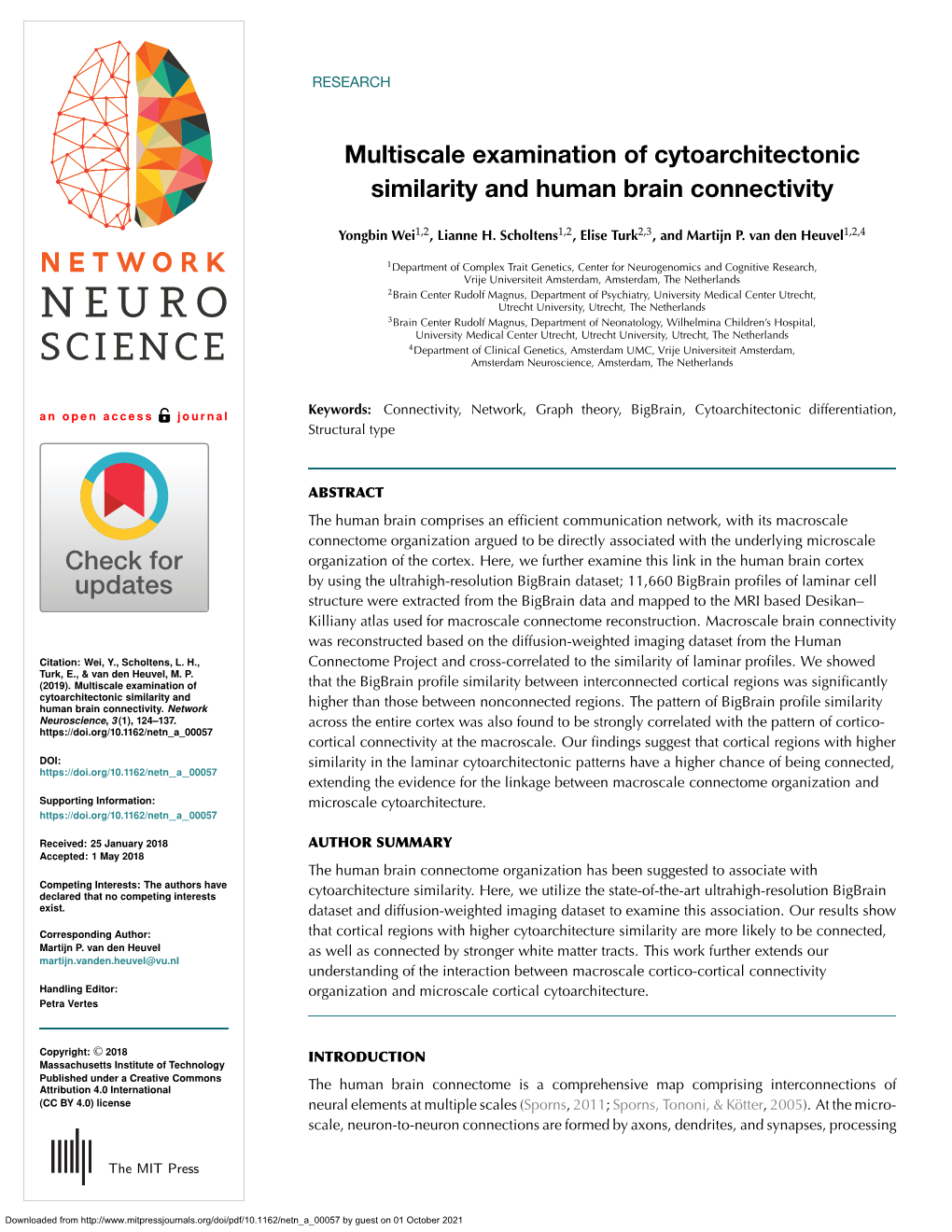 Multiscale Examination of Cytoarchitectonic Similarity and Human Brain Connectivity