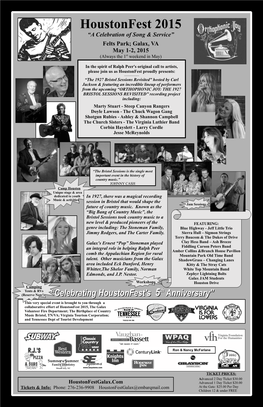 Houstonfest 2015 “A Celebration of Song & Service” Felts Park; Galax, VA May 1-2, 2015 (Always the 1St Weekend in May)