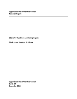 2015 Whychus Creek Monitoring Report