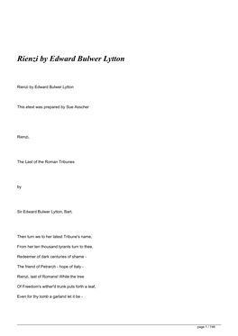 Rienzi by Edward Bulwer Lytton&lt;/H1&gt;