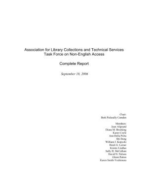 Association for Library Collections and Technical Services Task Force on Non-English Access