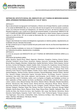 Sintesis Del Estatuto Social Del Sindicato De Luz Y Fuerza De Mercedes Buenos Aires, Aprobado Por Resolucion M.T.E