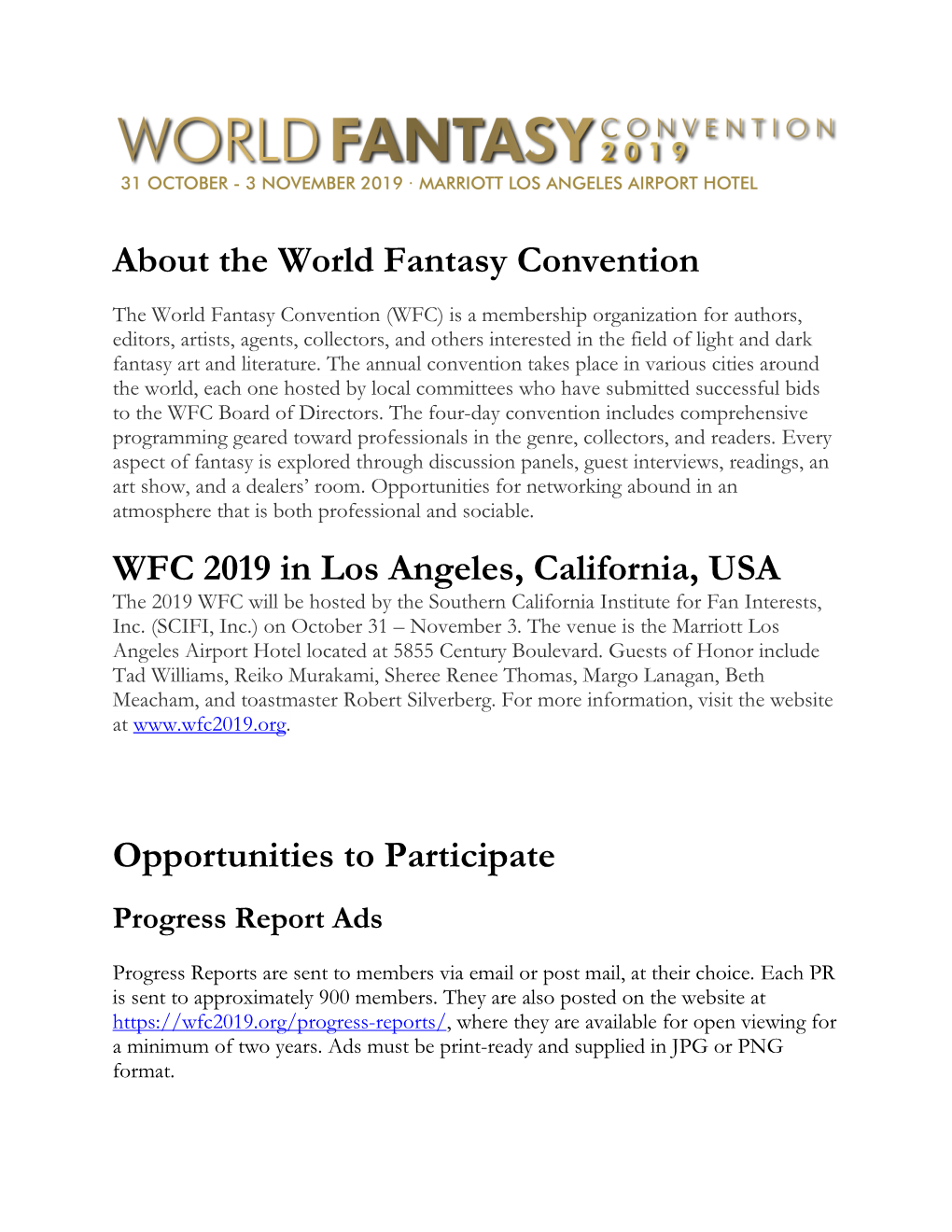 WFC 2019 Promotional Packet