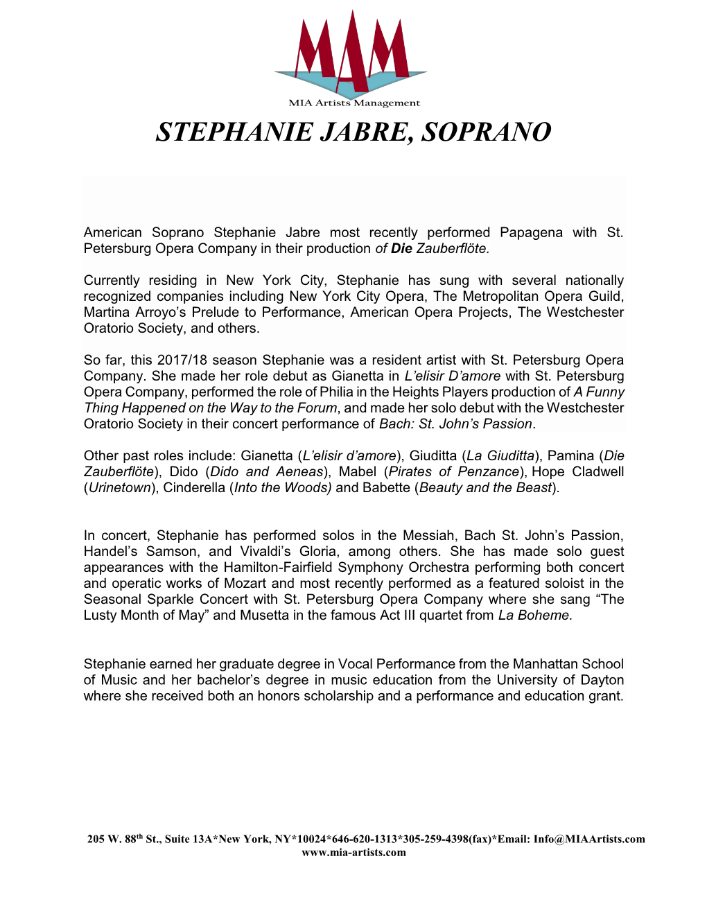 Stephanie Jabre, Soprano