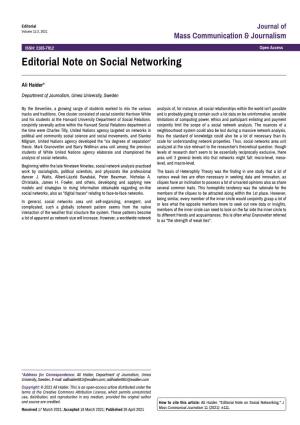 Editorial Note on Social Networking