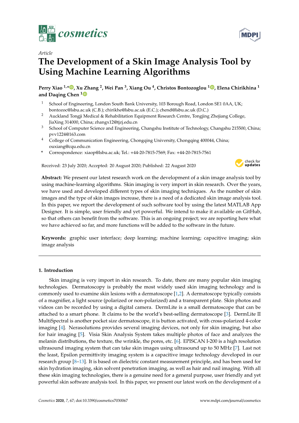 The Development of a Skin Image Analysis Tool by Using Machine Learning Algorithms