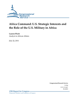 US Strategic Interests and the Role of the US Military in Africa