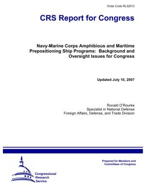 Navy-Marine Corps Amphibious and Maritime Prepositioning Ship Programs: Background and Oversight Issues for Congress