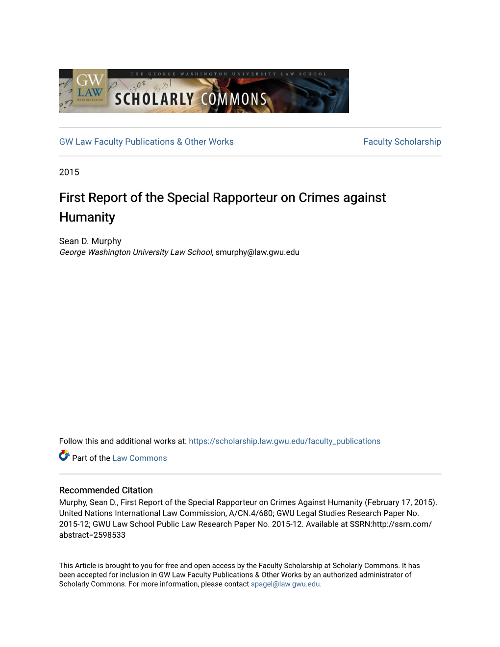 First Report of the Special Rapporteur on Crimes Against Humanity