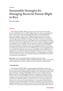 Sustainable Strategies for Managing Bacterial Panicle Blight in Rice Xin-Gen Zhou
