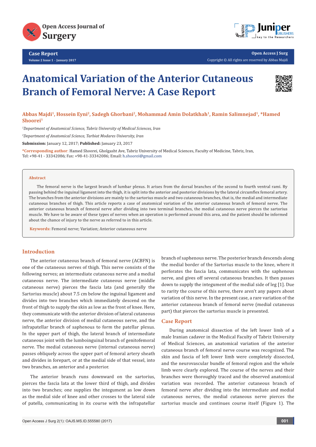 Anatomical Variation of the Anterior Cutaneous Branch of Femoral Nerve: a Case Report