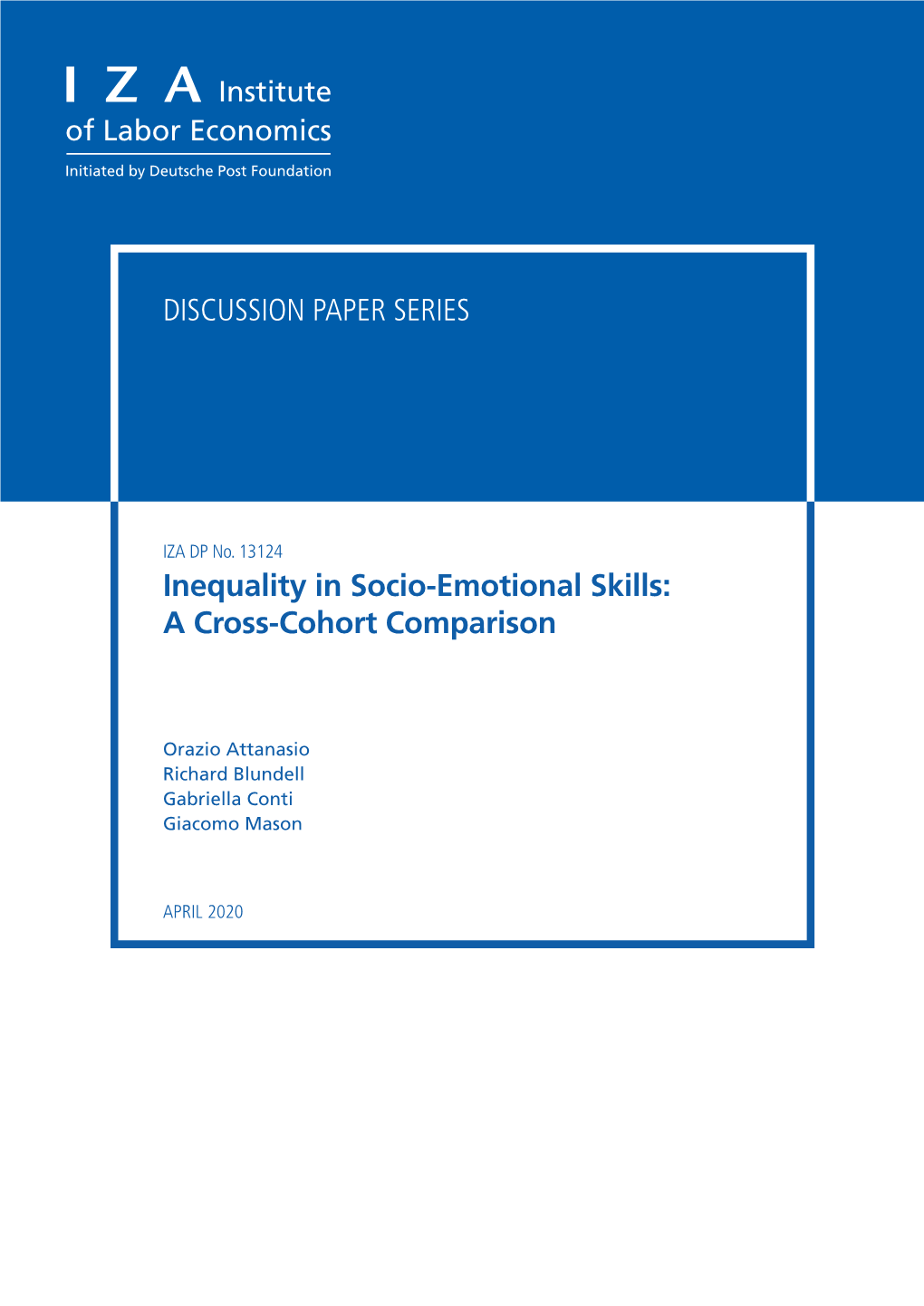 Inequality in Socio-Emotional Skills: a Cross-Cohort Comparison