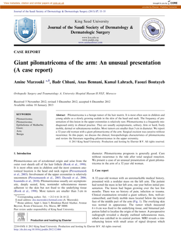 Giant Pilomatricoma of the Arm: an Unusual Presentation (A Case Report)