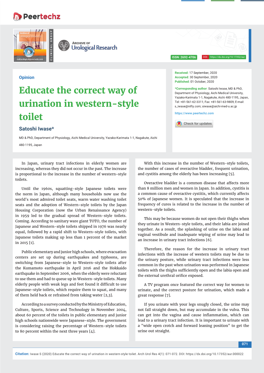 Educate the Correct Way of Urination in Western-Style Toilet