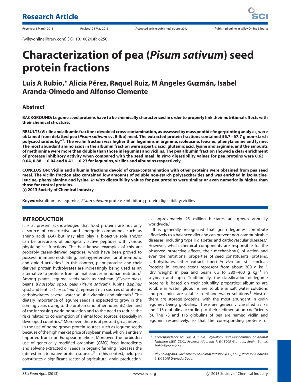 Characterization of Pea (Pisum Sativum) Seed Protein Fractions
