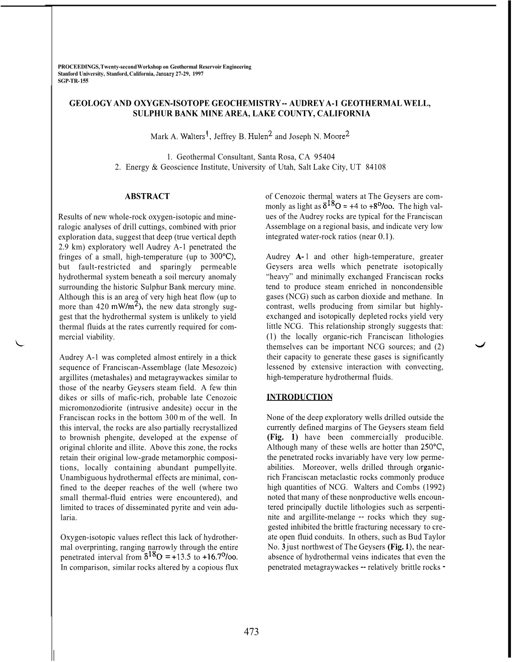 1997, Twenty-Second Workshop on Geothermal Reservoir Engineering