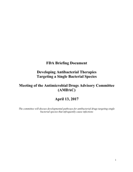 FDA Briefing Document Developing Antibacterial Therapies Targeting A