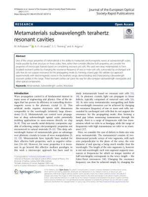 Metamaterials Subwavelength Terahertz Resonant Cavities M