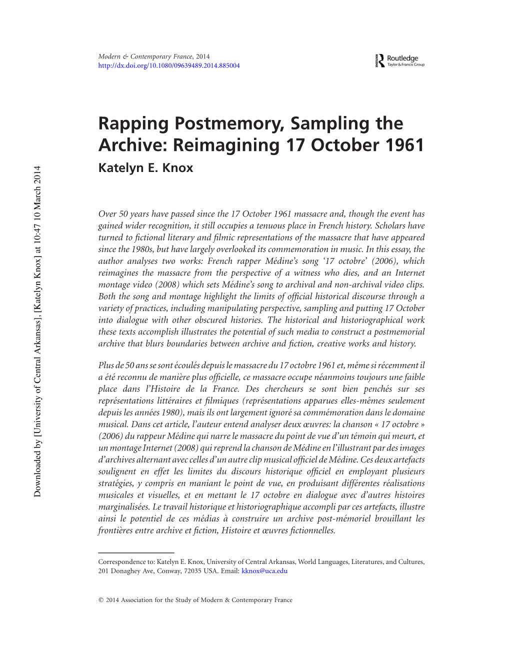 Knox Rapping Postmemory