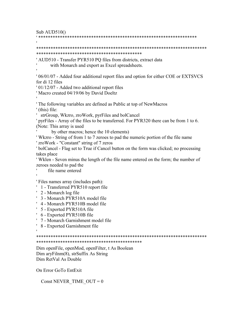 ' AUD510 - Transfer PYR510 PQ Files from Districts, Extract Data