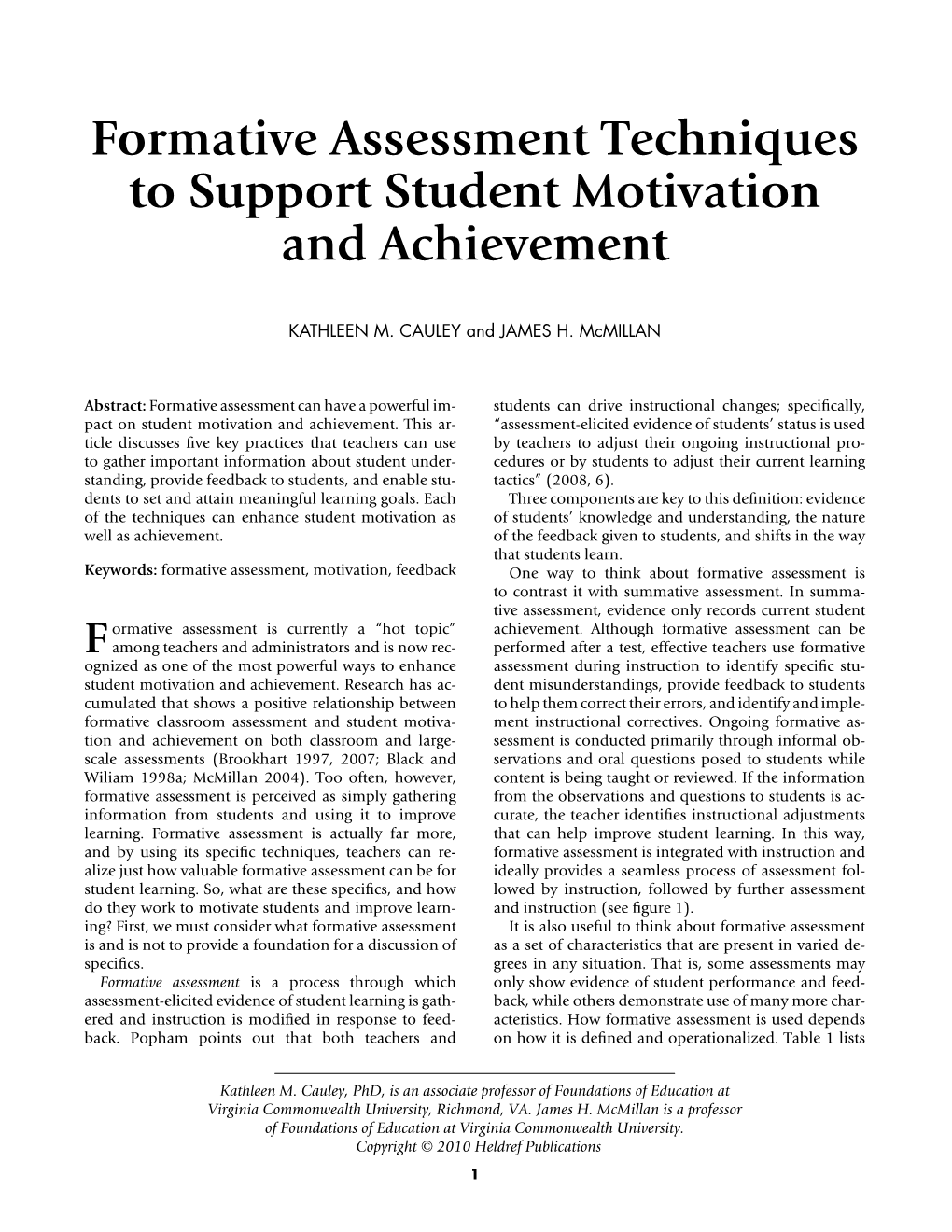 Formative Assessment Techniques to Support Student Motivation and Achievement