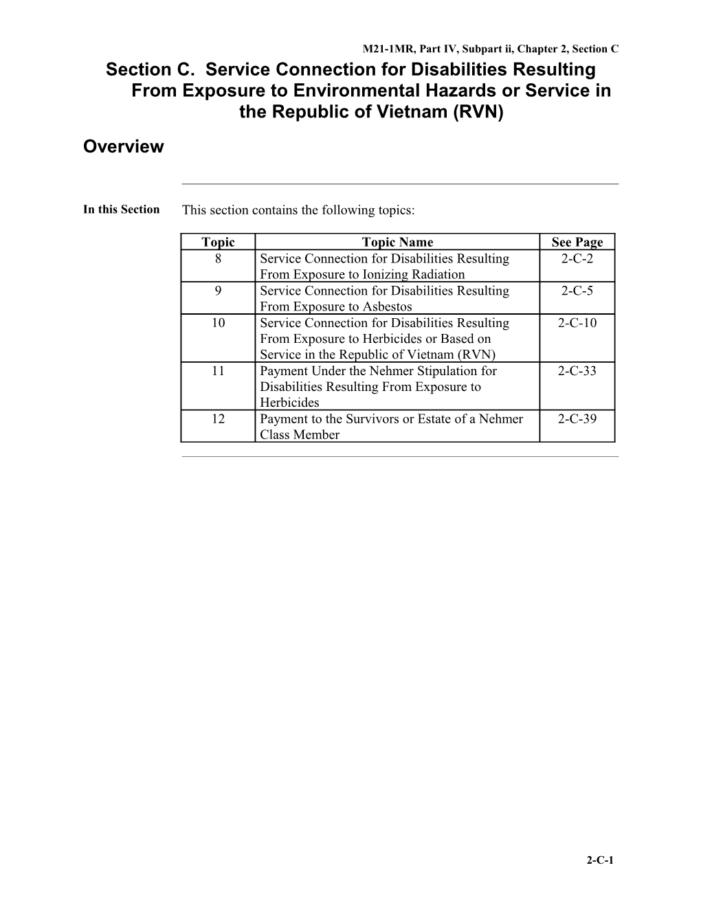 M21-1MR, Part IV, Subpart Ii, Chapter 2, Section C