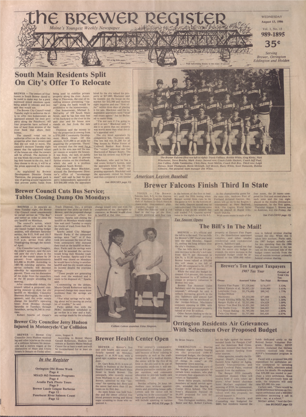 The Brewer Register : August 13, 1986