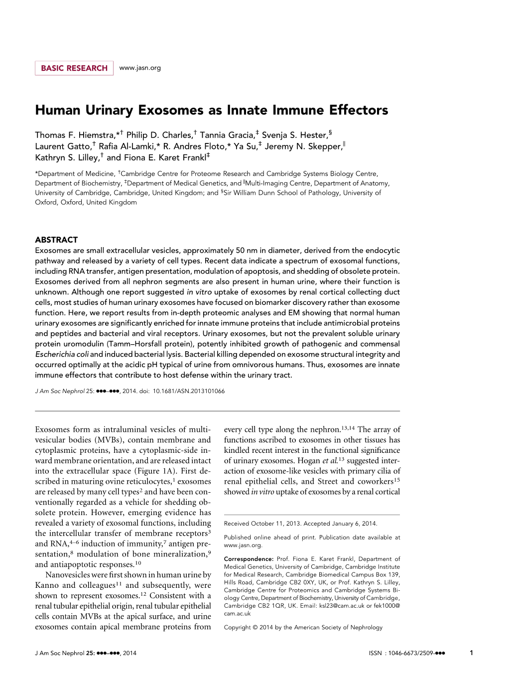 Human Urinary Exosomes As Innate Immune Effectors