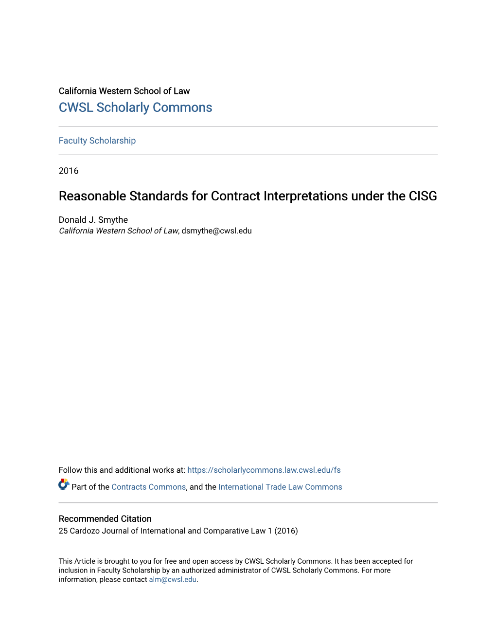 Reasonable Standards for Contract Interpretations Under the CISG