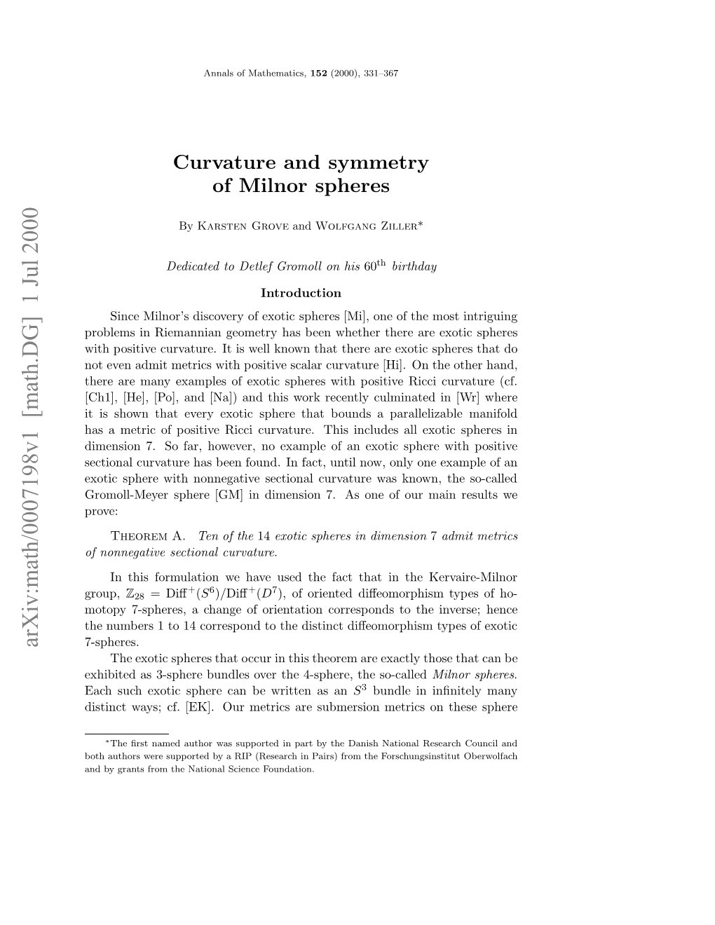 Curvature and Symmetry of Milnor Spheres 333