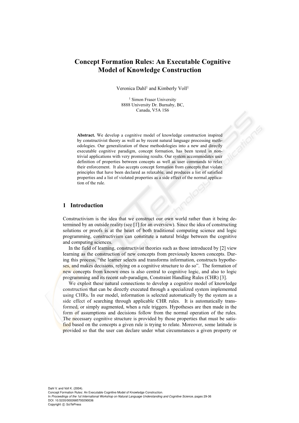 Concept Formation Rules: an Executable Cognitive Model of Knowledge Construction