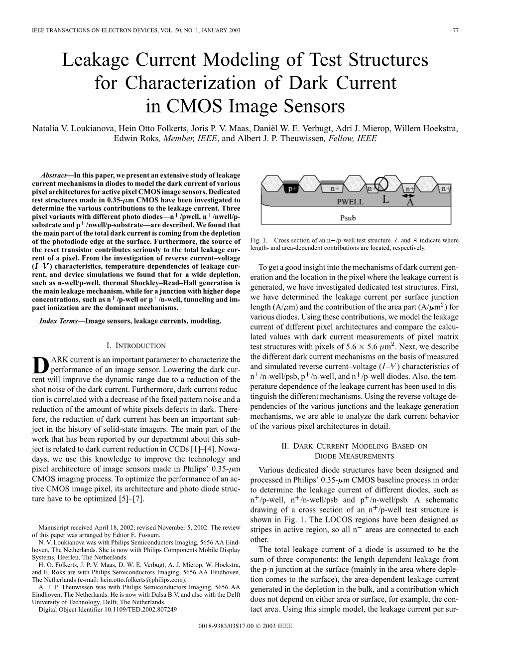 Leakage Current Modeling of Test Structures for Characterization of Dark Current in CMOS Image Sensors Natalia V