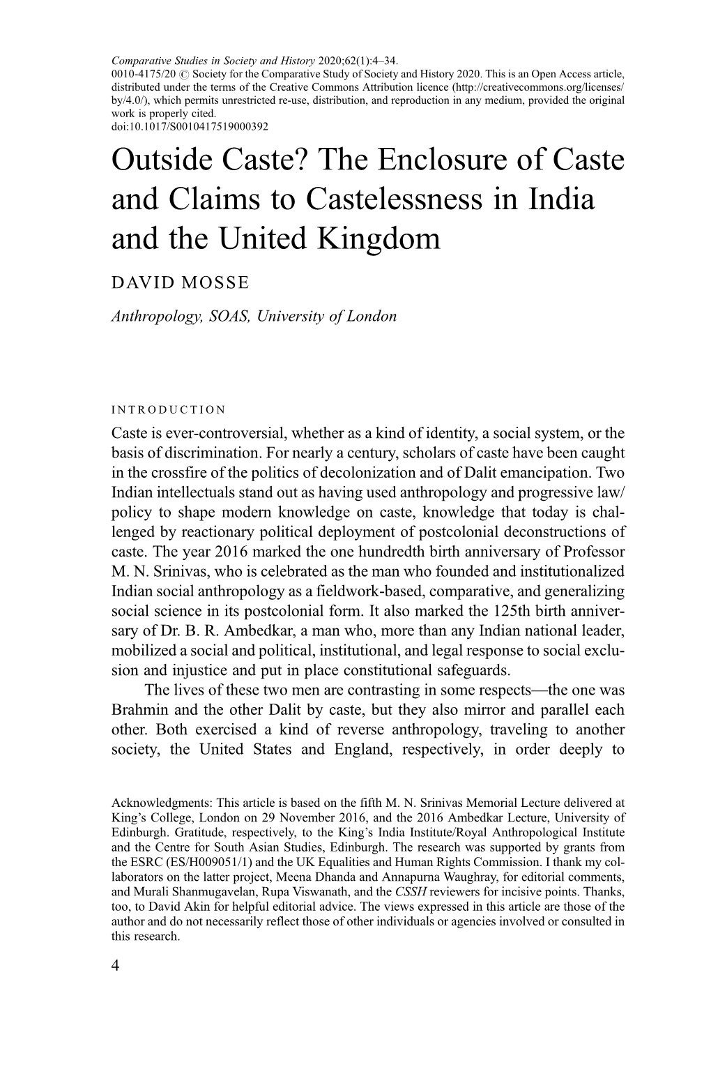 The Enclosure of Caste and Claims to Castelessness in India and the United Kingdom